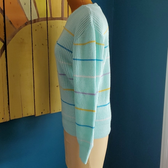 Vintage Teal Sweater with Stripes - Picture 5 of 11